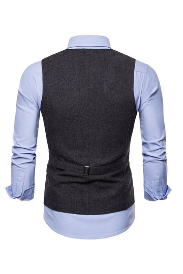 Single Breasted V-Neck Svarte menns dressvester